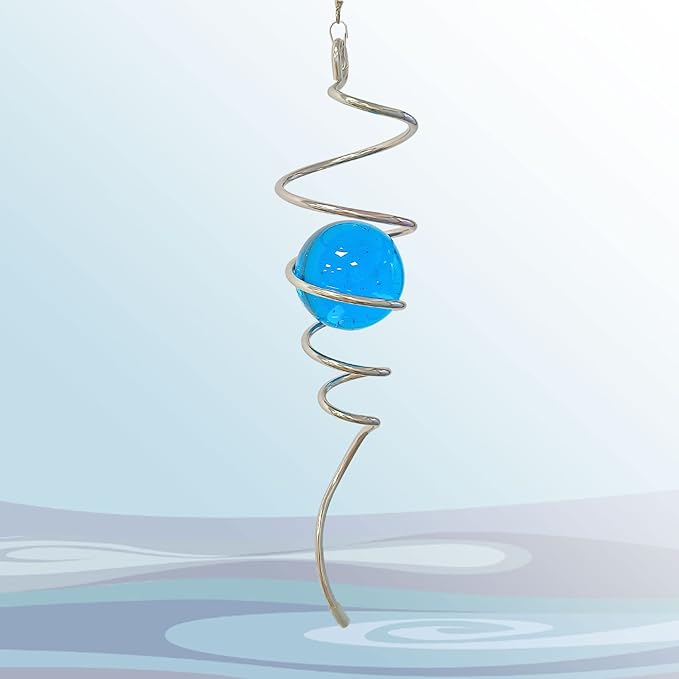 Gazing Ball Spiral Decorative Wind Spinner Tail with Blue Glass Orb,Wind Spinner Spiral Stabilizer,Hanging Visual Illusion in Spinning Yard Art Decor,Indoor Outdoor Garden Decoration-13 in-HomvellaHome