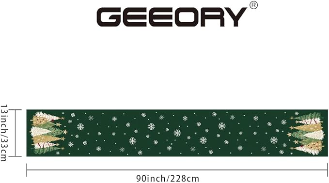 GEEORY Christmas Table Runner 13x90 Inch, Xmas Trees Snowflakes Holiday Decorative Farmhouse Table Decoration for Kitchen Dinning, Indoor Outdoor Dinner Party Decor (Green) GT152-90-HomvellaHome