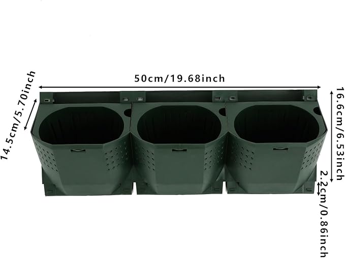 12Pieces 3-Pot Wall Planter Vertical Garden Plant Walls Wall Mounted Vertical Planter with Water-Storage Layer Stackable Wall-Mounted Flower Pot for Gardens, Balconies 180.78lbs Total Capacity (Green)-HomvellaHome
