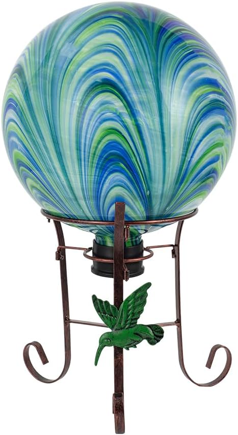10" Diameter Gazing Ball with 8.5" Metal Stand Indoor Outdoor Glass Globe Sphere Festive Decor Yard Ornament Gazing Balls for Garden,Home,Lawn,Patio,Porch,Birthday Gift for Women(Green)-HomvellaHome