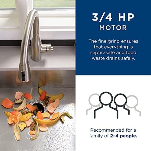 GE Disposall Continuous Feed 3/4 Horsepower Motor Garbage Disposer, Good for Grinding: Vegetable Peels & Small Bones, Easy Install Kit, Non-Corded, Recommended for 2-4 Person Homes, GFC720N-HomvellaHome