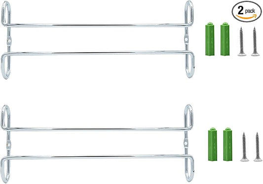 10 Inch Wine Glass Rack Under Cabinet Shelf Stemware Storage Hanging Hanger Organizer Glasses Holder with Drying Under Counter Metal for Kitchen and Bar Set of 2 Silver-HomvellaHome