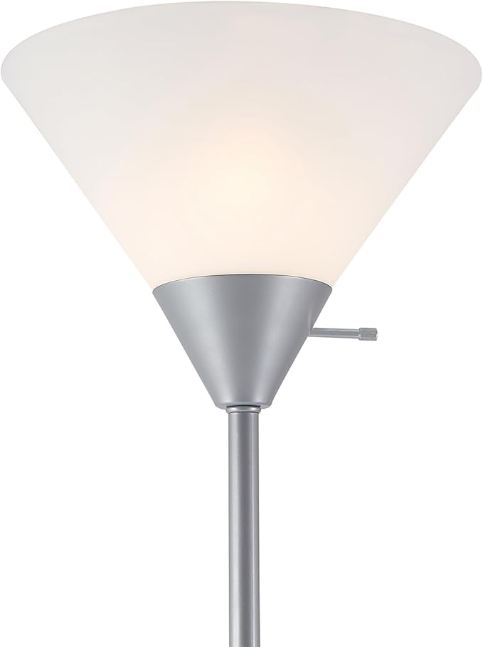 GLOBE Electric 677150 Elliott 72" Floor Lamp, Silver, White Plastic Shade, On/Off Rotary Switch on Shade, Standing, Living Room Decor, Bedroom, Tall, Corner Light-HomvellaHome