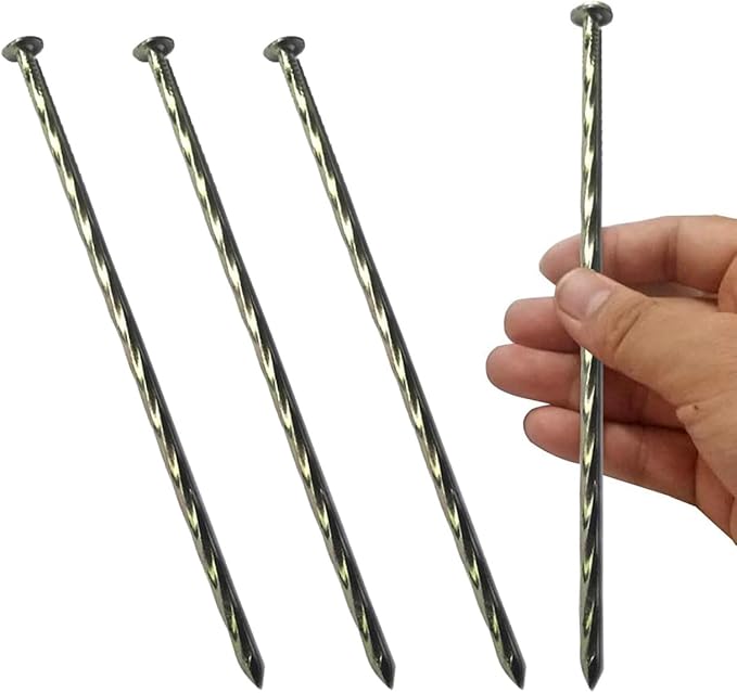 100 Pack - 8" Solid Galvanized Non-Rust Metal Garden Stakes, Spiral Landscape Edging Spikes/Anchors, for Paver Edging, Weed Barriers, Turf, House Construction, Carpentry Nail, Tent, Garden Plants-HomvellaHome