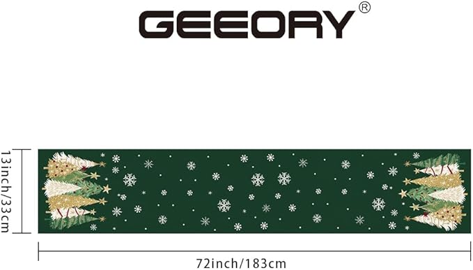 GEEORY Christmas Table Runner 13x72 Inch, Xmas Trees Snowflakes Holiday Decorative Farmhouse Table Decoration for Kitchen Dinning, Indoor Outdoor Dinner Party Decor (Green) GT152-72-HomvellaHome