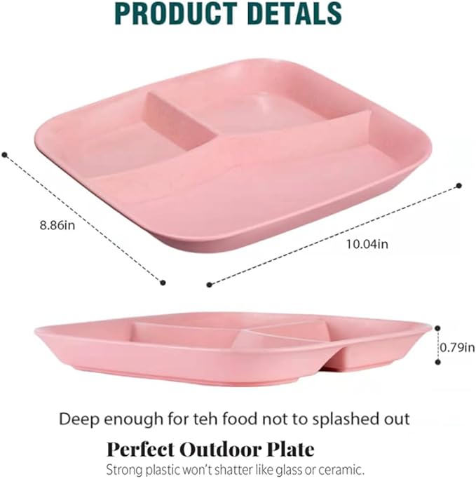 10 Inch Portion Control Divided Plates for Healthy Eating, 4PCS Unbreakable Wheat Straw Dinner Plate BPA Free, Plates for Kids Adults Picnic,Reusable Plates (4 PACK)-HomvellaHome