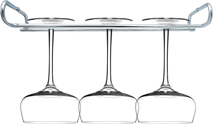 10 Inch Wine Glass Rack Under Cabinet Shelf Stemware Storage Hanging Hanger Organizer Glasses Holder with Drying Under Counter Metal for Kitchen and Bar Set of 2 Silver-HomvellaHome
