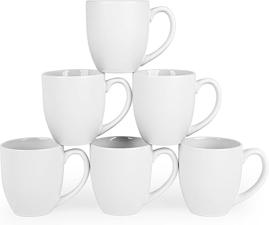 16oz Coffee Mugs Set of 6, Large Ceramic Modern Coffee Mugs With Handle For Tea,Latte,Cappuccino,Cocoa. Dishwasher.Microwave Safe (Matte White)-HomvellaHome