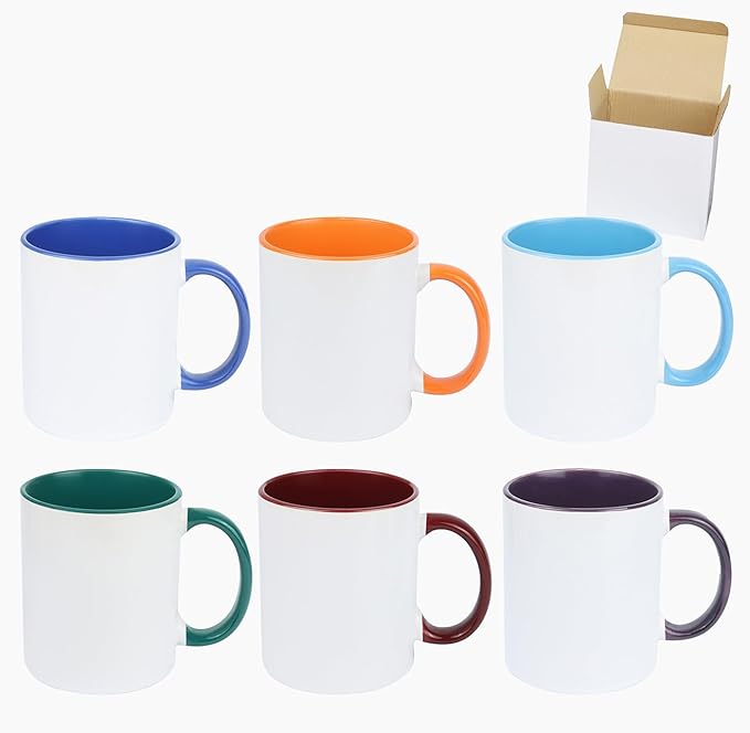 11oz White Ceramic Sublimation Coffee Mug in White Gift Box, 6 New Mixed Colors, Case of 6-HomvellaHome