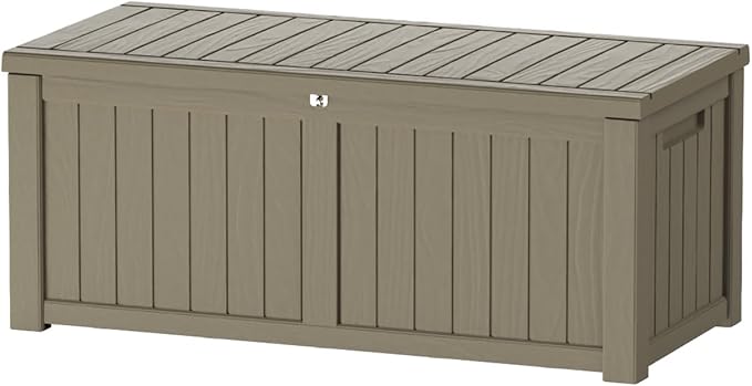 150 Gallon Lockable Resin Deck Box, Waterproof & UV-Resistant Outdoor Storage Box for Outdoor Cushion Storage, Garden Tools & Pool Accessories Storage, Gray-HomvellaHome