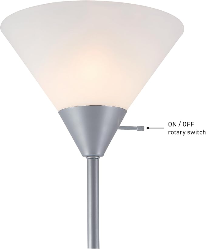 GLOBE Electric 677150 Elliott 72" Floor Lamp, Silver, White Plastic Shade, On/Off Rotary Switch on Shade, Standing, Living Room Decor, Bedroom, Tall, Corner Light-HomvellaHome