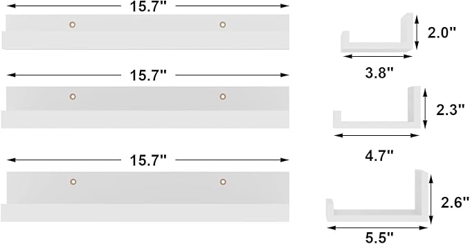 Giftgarden 16 Inch White Floating Shelves for Wall Mount, Modern Wood Wall Shelf Ledge for Bathroom Bedroom Living Room Kitchen Nursery Storage, Set of 3 Different Sizes-HomvellaHome