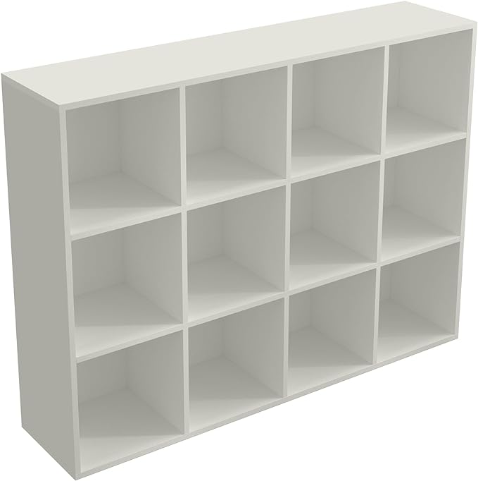 12-Cube Storage Shelf Bookcase - Wooden 3-Tier Floor Standing Open Bookshelf for Home and Office, Display Cabinet, Warm White-HomvellaHome