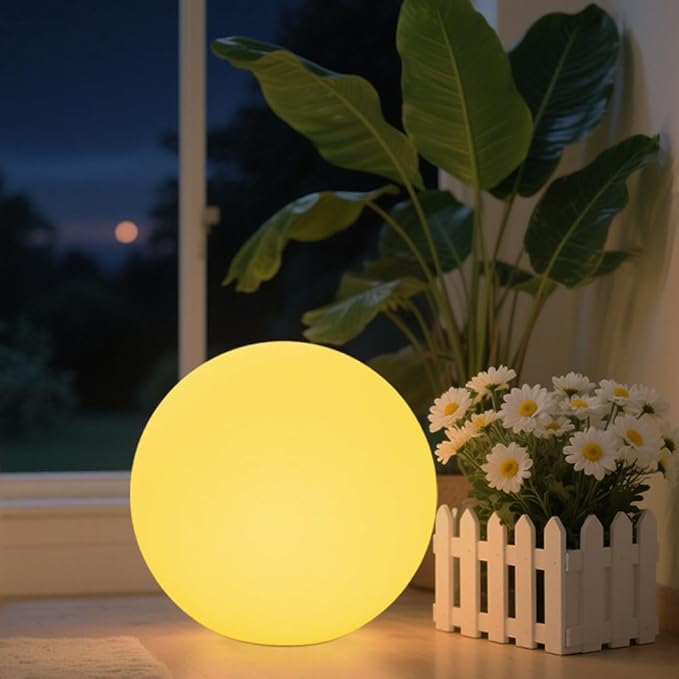 Globe Floor Lamp, 14-in Rechargeable LED Ball Light Globe Light w/Remote, Versatile Glowing Orb Mood Lamps Waterproof Outdoor Orb Lamp, Dimmable RGB Color Changing Light Up Ball for Home Garden Yard-HomvellaHome
