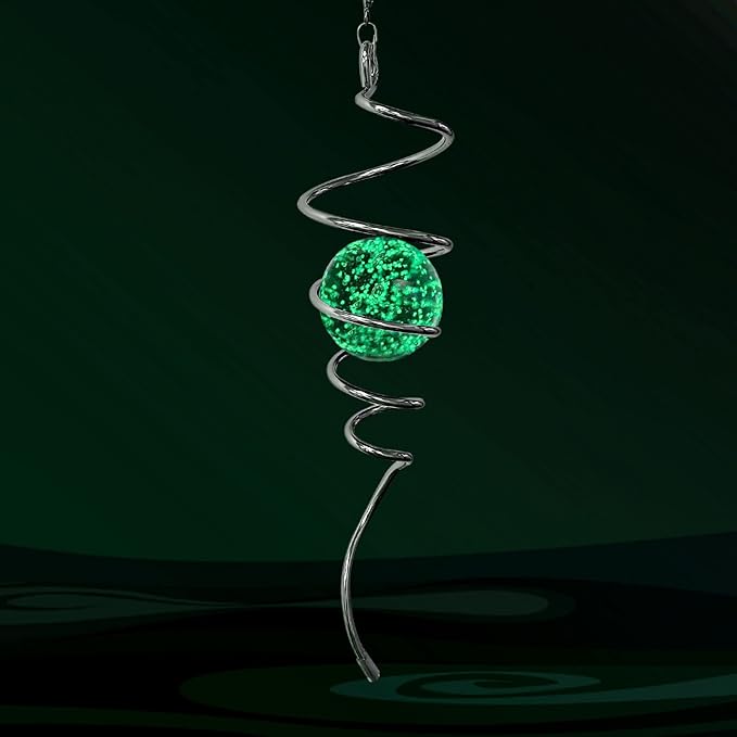 Glow in The Dark Wind Spinner Tail Gazing Ball Spiral Decorative Spiral Tail Wind Spinner Stabilizer Sun Catcher,Indoor Outdoor Hanging Art Garden Decoration Wind Sculpture Stabilizer-13in-HomvellaHome