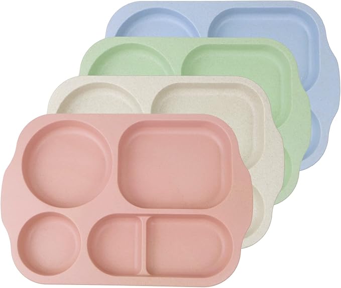 greenandlife 12 Inch (4PCS) Large Unbreakable Divided Plates for Kids Adults, Dishwasher & Microwave Safe Plate, Lightweight Reusable Plastic Compartment Plates, BPA Free and Healthy-HomvellaHome