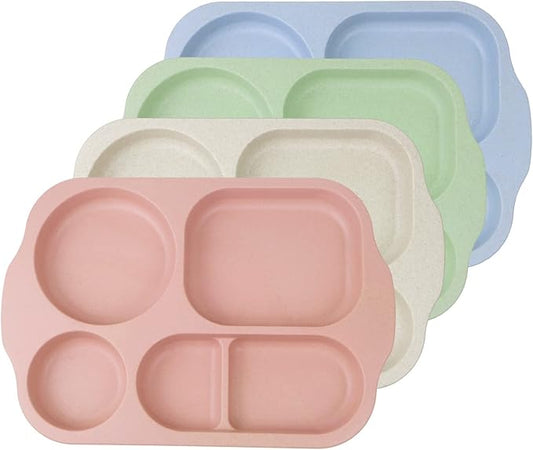 greenandlife 12 Inch (4PCS) Large Unbreakable Divided Plates for Kids Adults, Dishwasher & Microwave Safe Plate, Lightweight Reusable Plastic Compartment Plates, BPA Free and Healthy-HomvellaHome