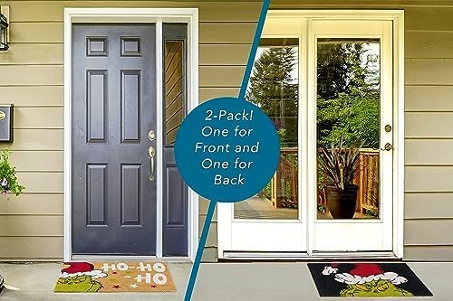 Gertmenian Disney Mickey Mouse Doormat Rug Retro Front Door Coir Mat Welcome Home Indoor Outdoor Entryway Carpet, 2-Pack 20x34, The Grinch Ho Ho Ho/Santa-HomvellaHome