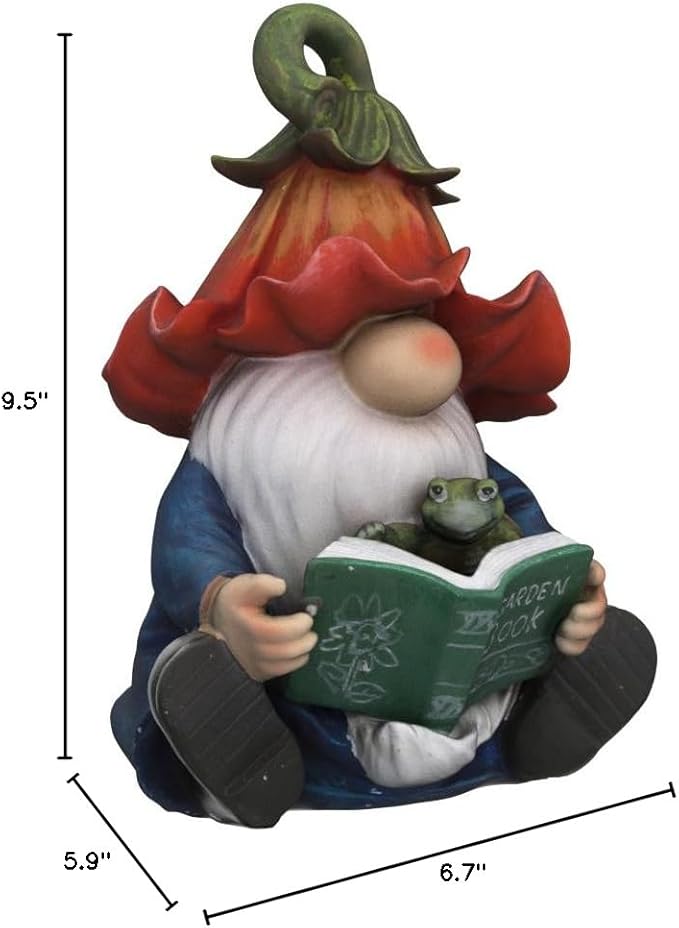 Garden Gnome Statue-Resin Gnome Figurine Hugging Turtle Reading Book with Solar LED Lights，Outdoor Summer Decorations for Patio Yard Lawn Porch,Garden Ornament Gift-HomvellaHome