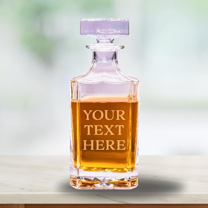Gifts Inscribed Custom Text Whiskey Decanter Bottle (750 ml) - Personalized Font Glass Liquor Decanter Set - Customized Glassware - Engraved Whisky Glassware Gift for Wedding Anniversary Birthday Dad-HomvellaHome
