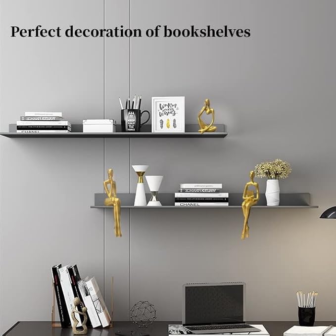 Gold Home Decor Thinker Statue Accents, Set of 3 Thinker Sculptures Office Decor Modern Abstract Resin Decoration on Shelf Table Desk for Living Room Office Bedroom (Large Gold)-HomvellaHome