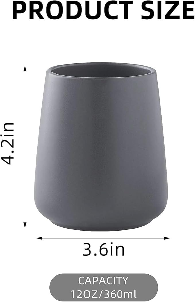 Grey Toothbrush Holder for Bathroom - Ceramic Tooth Brushing Holders, Toothpaste Holder, Reusable Toothbrush Mouthwash Cup, Space-Saving Design for Bathroom Countertop-HomvellaHome