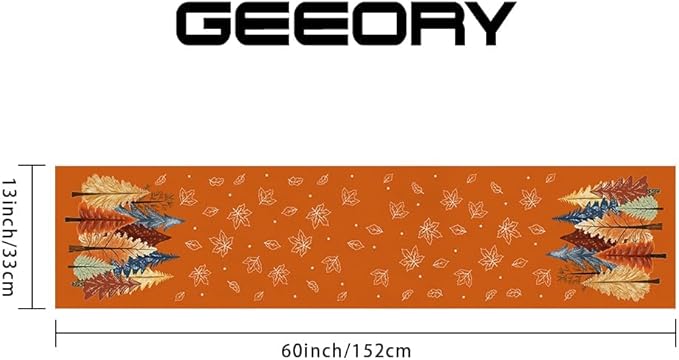 GEEORY Fall Watercolor Trees & Maple Leaves Table Runner 13x60 Inch, Rustic Farmhouse Autumn Thanksgiving Decor for Kitchen, Dining, Indoor/Outdoor Holiday Dinner Party Orange GT158-60-HomvellaHome