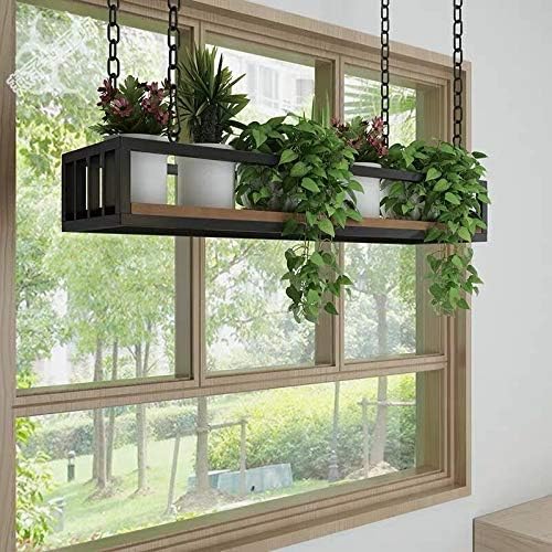 Growers Hanging Wood Basket Planter with Chain Indoor Outdoor Flower Plant Pot Home Garden Balcony Bar Cafe Decoration (L48''XW10''XH6'')-HomvellaHome