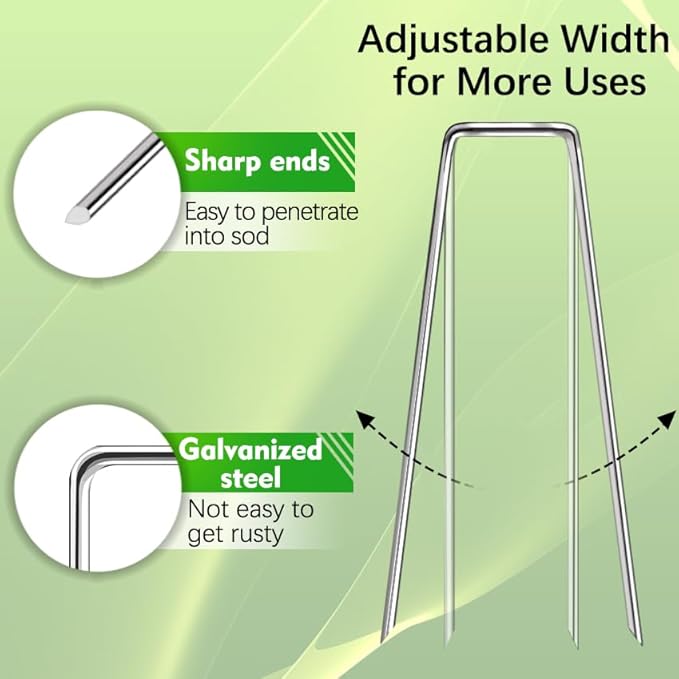 100 Pack Landscape Staples 4 Inch 12 Gauge Garden Stakes Galvanized Garden Staples Pins Anti-Rust Ground Stakes for Weed Barrier, Irrigation Tubing, Yard Lawn, Landscape Fabric-HomvellaHome