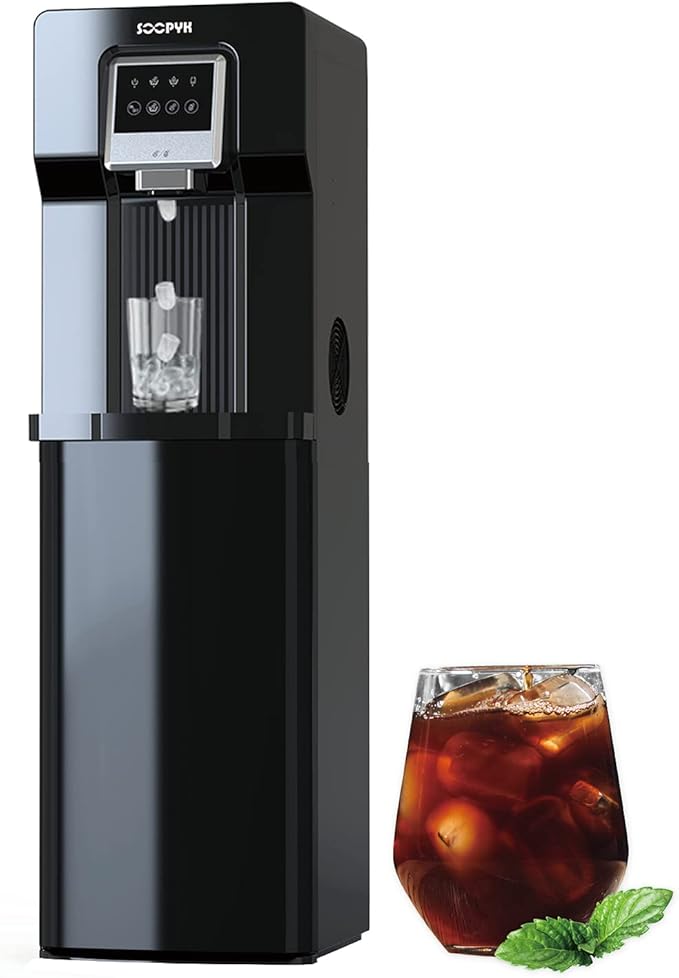 2 in 1 Bottom Load Water Cooler Dispenser with Ice Maker for 3 Gallon Bottle 17lbs Daily Capacity (NO HOT Water) Black-HomvellaHome