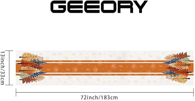 GEEORY Fall Watercolor Trees & Maple Leaves Striped Table Runner 13x72 Inch, Rustic Farmhouse Autumn Thanksgiving Decor for Kitchen, Dining, Indoor/Outdoor Holiday Dinner Party Orange GT157-72-HomvellaHome