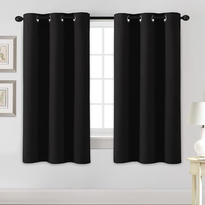 H.VERSAILTEX Blackout Curtains for Bedroom Thermal Insulated Room Darkening Living Room Curtains 63 Inch Long Grommet Privacy Protection Window Curtain Panels/Drapes for Nursery, 2 Panels,Jet Black-HomvellaHome