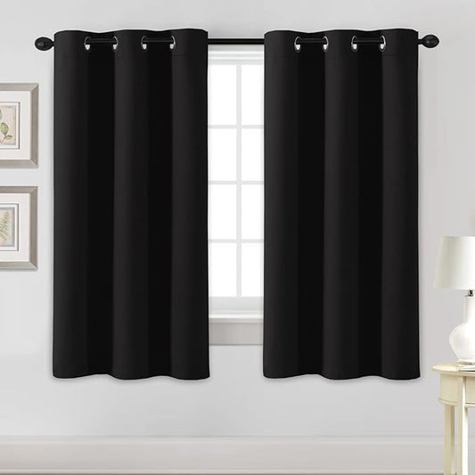 H.VERSAILTEX Blackout Curtains for Bedroom Thermal Insulated Room Darkening Living Room Curtains 63 Inch Long Grommet Privacy Protection Window Curtain Panels/Drapes for Nursery, 2 Panels,Jet Black-HomvellaHome