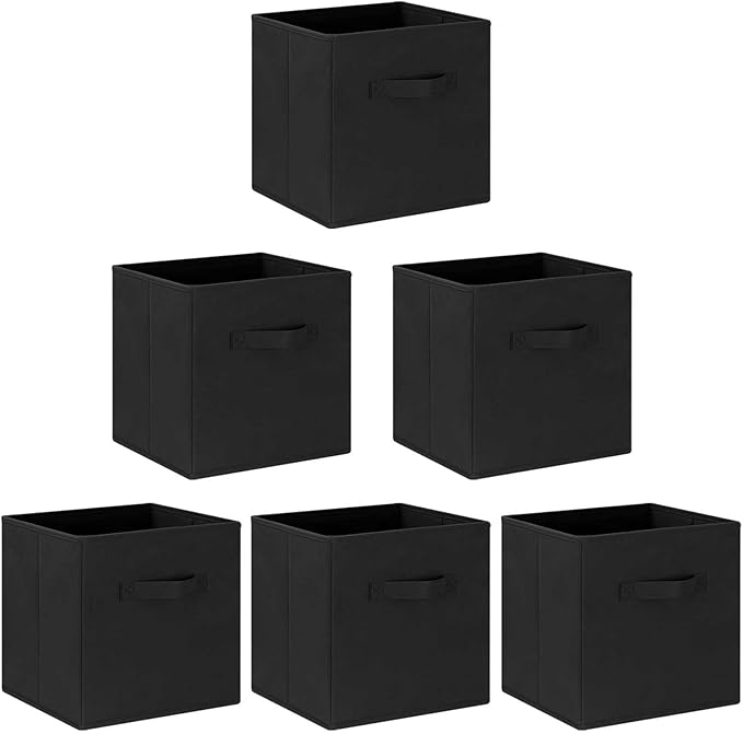 GhvyenntteS Storage Cubes 6 Pack, 11 Inch Cube Storage Bins with Dual Handles, Collapsible Heavy Duty Fabric Bins for Shelves Closet, Baskets for Organizing Clothes Bedding Toys Books (Black)-HomvellaHome