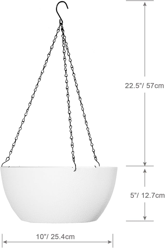 10 inch Hanging Planters for Outdoor Indoor Plants with Drainage Holes and Chain, 2 Pack Round Hanging Flower Plant Pots for Garden Home Porch Decor, White-HomvellaHome