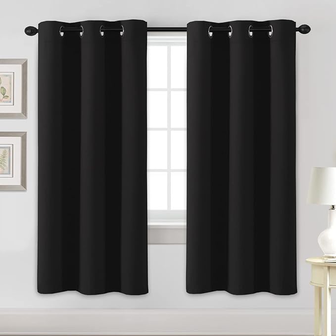 H.VERSAILTEX Blackout Curtains for Bedroom Thermal Insulated Room Darkening Living Room Curtains 72 Inch Long Grommet Privacy Protection Window Curtain Panels/Drapes for Nursery, 2 Panels,Jet Black-HomvellaHome