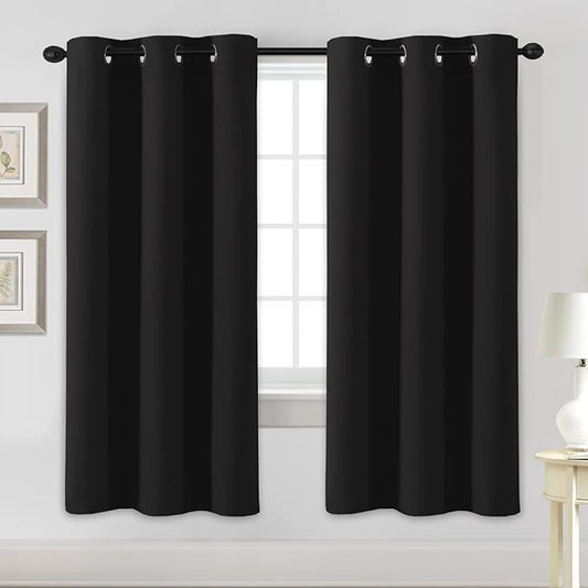 H.VERSAILTEX Blackout Curtains for Bedroom Thermal Insulated Room Darkening Living Room Curtains 72 Inch Long Grommet Privacy Protection Window Curtain Panels/Drapes for Nursery, 2 Panels,Jet Black-HomvellaHome