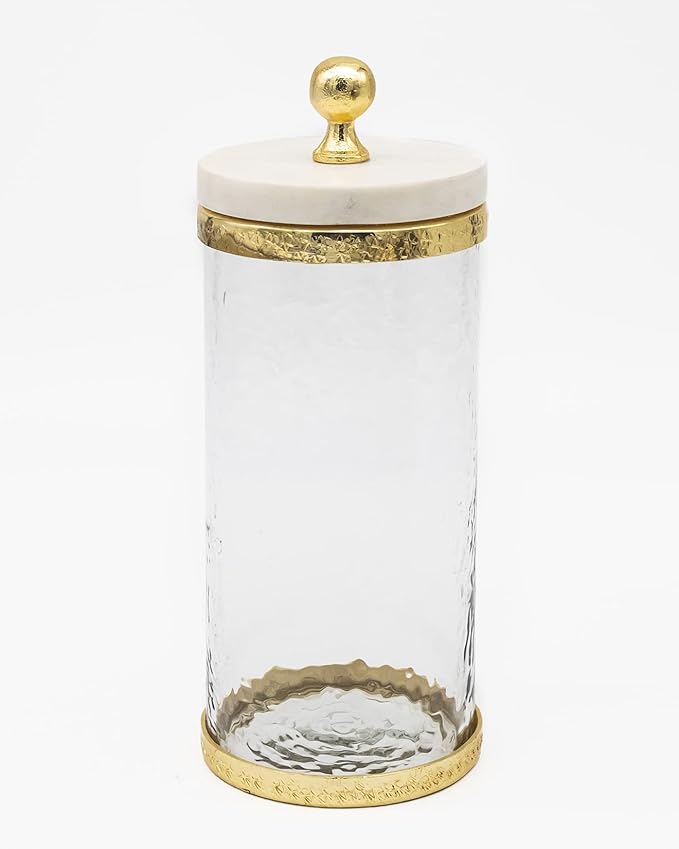 Godinger Canister Storage Container, Glass Storage Canister, Marble with Gold Band - 4x8-HomvellaHome