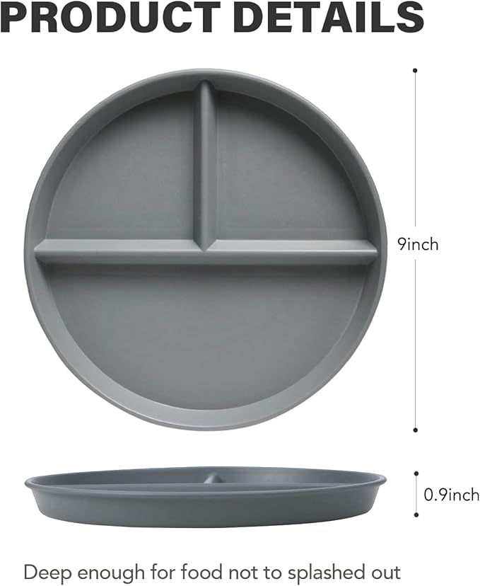 greenandlife 9 Inch (4PCS) Unbreakable Divided Plates for Kids Adults, Dishwasher & Microwave Safe Compartment Plate, Lightweight Reusable Plastic Portion Control Plates, BPA Free and Healthy-HomvellaHome