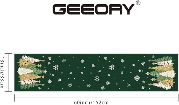 GEEORY Christmas Table Runner 13x60 Inch, Xmas Trees Snowflakes Holiday Decorative Farmhouse Table Decoration for Kitchen Dinning, Indoor Outdoor Dinner Party Decor (Green) GT152-60-HomvellaHome