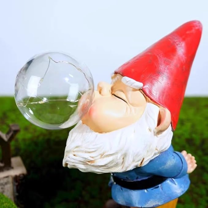 Garden Gnomes Outdoor with LED Solar Light - 11’’Spring Gnomes Decorations for Home/Yard/Patio with Lantern - Solar Garden Statues (Bubble Gnome)-HomvellaHome