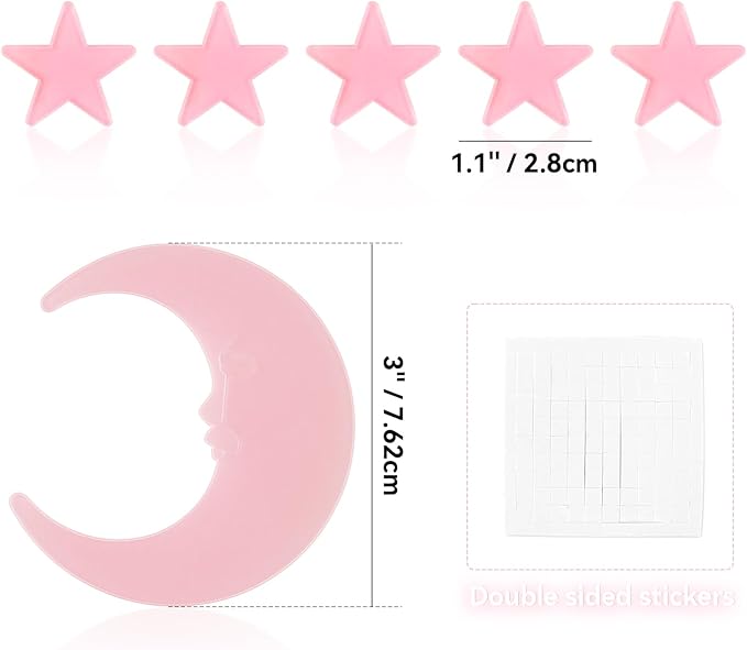 100 Stars and 1 Moon Glow in The Dark Luminous Fluorescent 3D Plastic Glow Stars Moon for Ceiling, Glowing Wall Stickers Create a Realistic Starry Sky, Room Decorations (Pink)-HomvellaHome