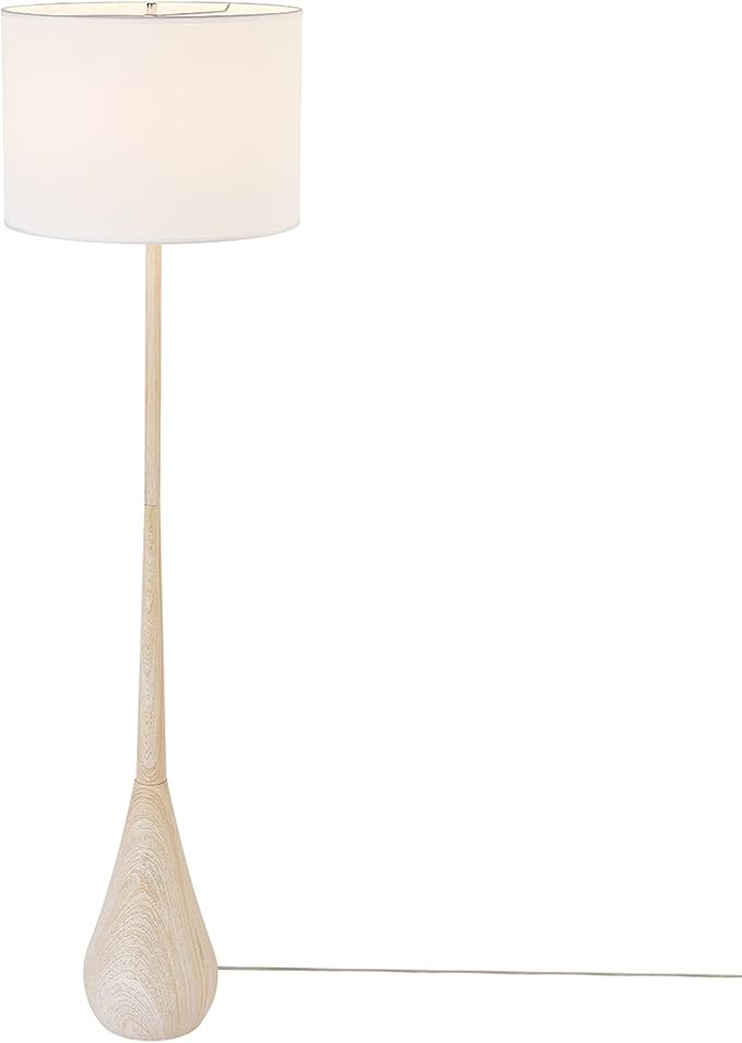 GLOBE Electric 52112 65" Floor Lamp, Faux Wood Finish, White Cotton Shade, Japandi Style, E26 Base, Modern Bedroom and Living Room Lighting-HomvellaHome