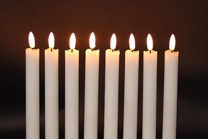 GenSwin Flameless White Taper Candles Flickering with 10-Key Remote, Battery Operated Led Warm 3D Wick Light Window Candles Real Wax Pack of 6, Christmas Home Wedding Decor(0.78 X 9.64 Inch)-HomvellaHome