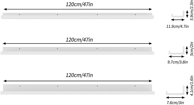 Giftgarden 47 Inch White Floating Shelves for Wall Mount, Modern Long Wood Wall Shelf Ledge for Bathroom Bedroom Living Room Kitchen Nursery Storage, Set of 3 Different Sizes-HomvellaHome