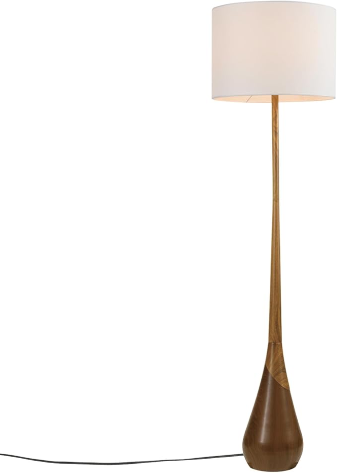 GLOBE Electric Novogratz x Harrington 65" Floor Lamp, 2-Tone Faux Wood Base, White Fabric Shade, Socket Rotary Switch 67225-HomvellaHome