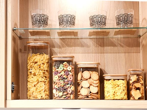 Glass Food Storage Jars Square 51oz, 3 Pack Glass Jars With Bamboo Lids, Kitchen Storage Containers For Spice, Candy, Cookie, Storage For Pantry Organizers-HomvellaHome