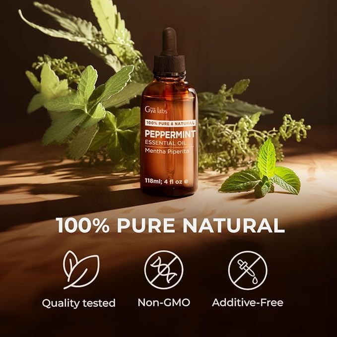 Gya Labs Peppermint Essential Oil for Diffuser & Hair - Huge 4 Fl Oz - 100% Pure Natural Peppermint Oil for Skin, Face, Body, Self-Care, Aromatherapy & Candle Making Scent-HomvellaHome