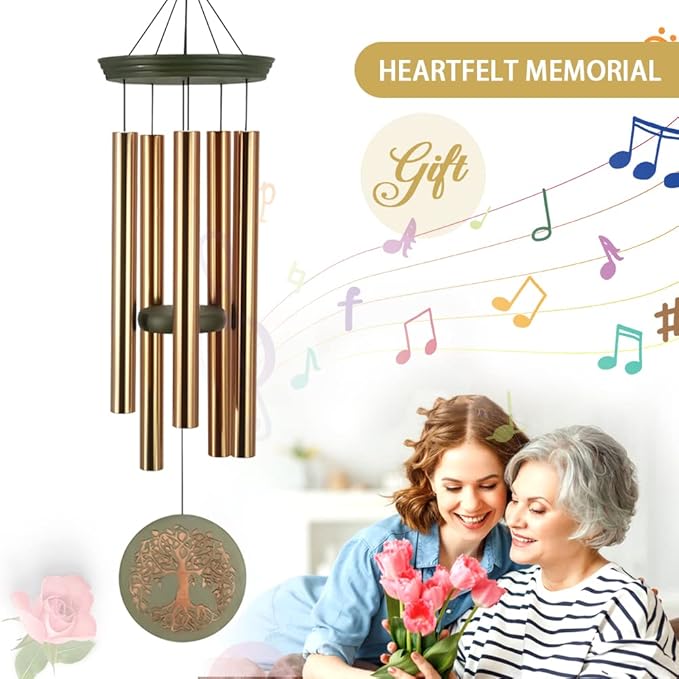 Gifts for Mom & Grandma - Outdoor Wind Chimes with Engraved Tree of Life, Large Patio Hanging Decor for Garden, Yard, Christmas, Anniversary Celebrations-HomvellaHome