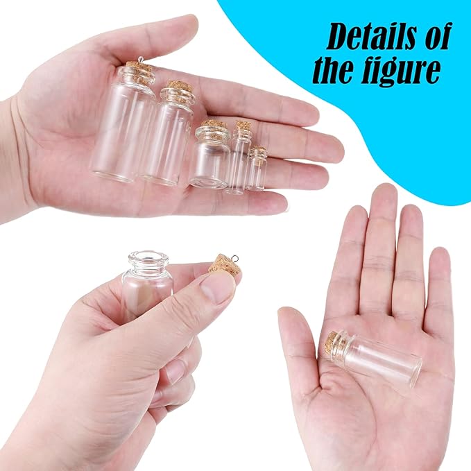 Geiserailie 45 Pcs Mini Glass Bottles with Cork Stoppers Spell Jar Clear Wishing Jars with 50 Eye Screws 3 Funnels for Wedding Party Favors DIY Art Crafts Decoration, 5 Sizes-HomvellaHome